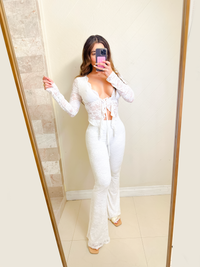 Western white lace pant set